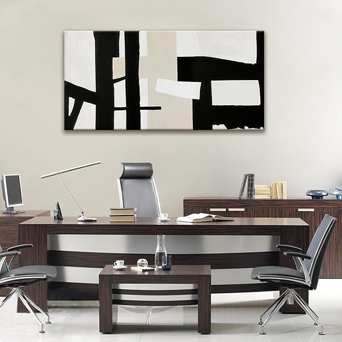 QSQ Canvas Art Wall Decor Black White Abstract Wall Art For Living Room Modern Canvas Prints Pictures Black And Grey White Wall Art For Bedroom Hotel Home Wall Decor 24 x 48 Inch