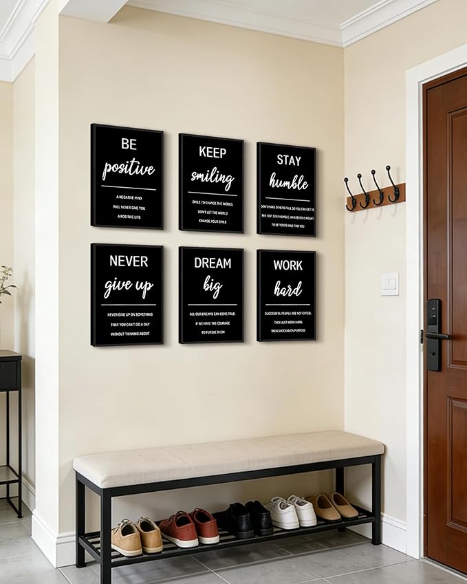 KUVIOKE Inspirational Framed Wall Art Motivational Quotes Wall Decor Encouraging Office Posters Sayings for Classroom Bedroom Living Room Ready to Hang Set of 6, 11x14in (Black Framed)