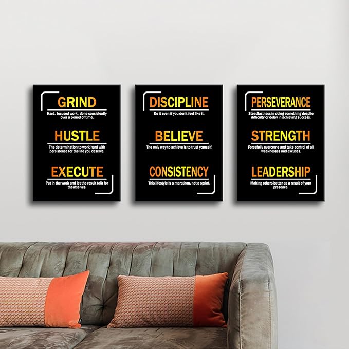 Hustle Believe Strength Motivational Canvas Wall Art Inspirational Quotes Picture Painting Positive Affirmations Print Poster for Office Living Room Bedroom Gym Wall Decor Ready to Hang [36''Wx16''H]