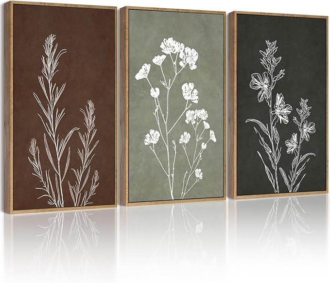 Drsoum Flower Wall Art Vintage Floral Minimalist Wall Hanging Decor Farmhouse Colorful Botanical Prints Artwork for Office Dining Room Hallway 11x14in Natural Framed