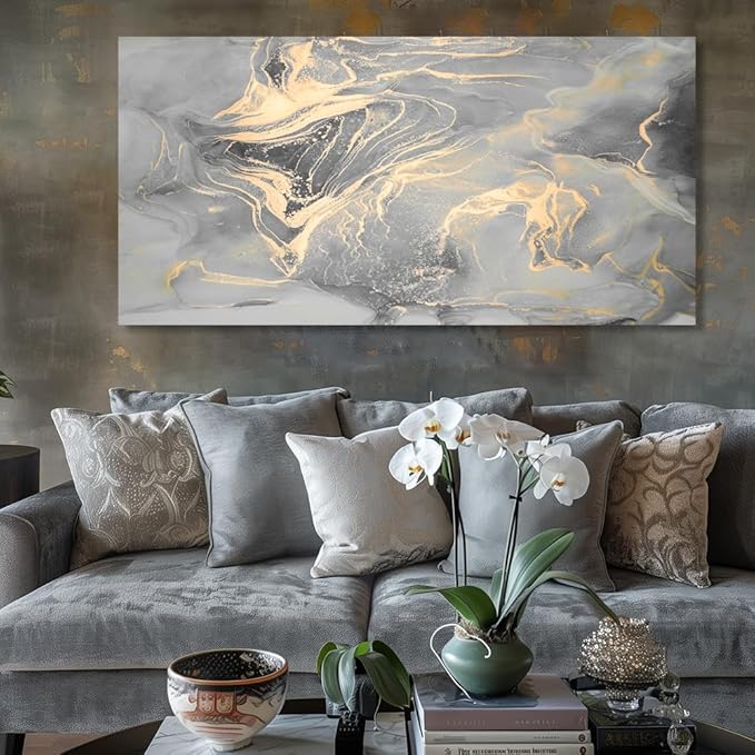 liysawg Wall Art Abstract Canvas Painting Gray Wall Decor Fluid Ink Modern Artwork for Living Room Bedroom Dining Room Home Office Decor 79"x40"(200x100cm)