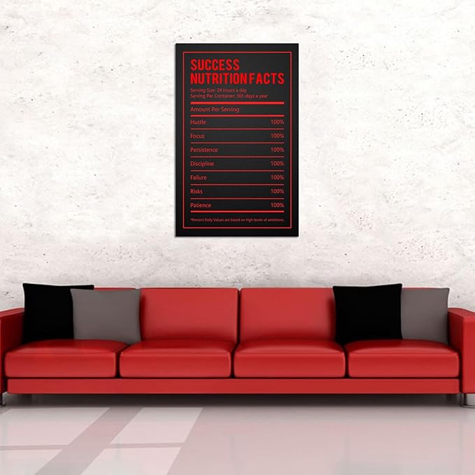 Yatsen Bridge Office Decorations Black and Red Motivational Success Nutrition Facts Canvas Painting Wall Art Poster Prints for Men Wrapped Framed Ready to Hang 28"X44"