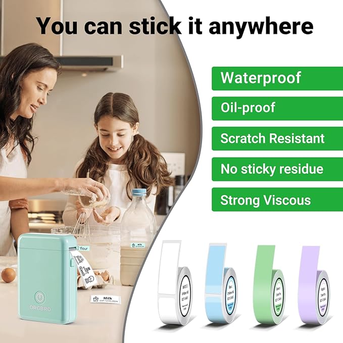ORGBRO Label Maker Machine with Tape, X1 Portable Bluetooth Mini Label Printer, Support Pre-Cut & Continuous Label, Wireless Small Label Makers with Versatile App for School Home Office Organization
