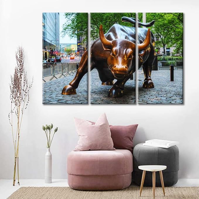 Framed Bedroom Wall Decor Art Wall Street Bull Still Life Photography Paintings Wall Decorations Pictures Poster Modern Canvas Artwork for Home Stretched Ready to Hang - 36" Wx24 H