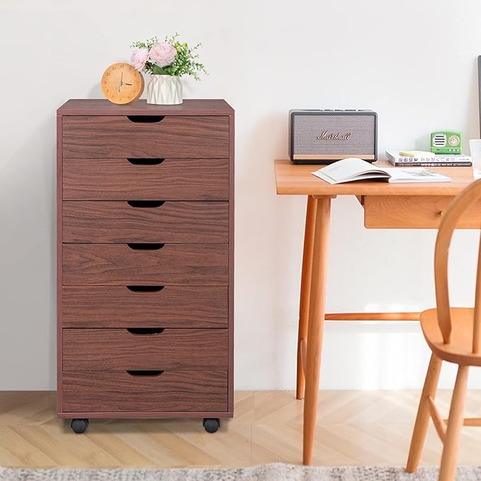 Ochine 5 Drawer Lateral File Cabinet Office Mobile Lateral Filing Cabinet Mobile Filing Storage File Vertical Wooden Cabinet with Wheel for Home and Office (Ship from USA)