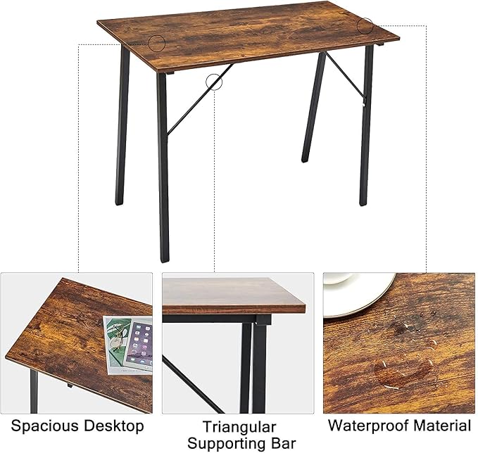 Coavas Computer Desk 40" Small Student School Writing Desk, Easy Assembly Study Writing Table Home Office Desk Modern Simple Style PC Desk for Small Space, Study Kids Black Desk, Metal Frame