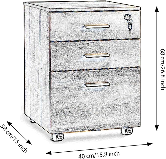 Lateral Filing Cabinet with Lock, 360 Degree Casters, Large Capacity Spacious Desktop & Heightening Design, File Cabinet 3 Drawer Rolling Office Bookcase for Home, Office White