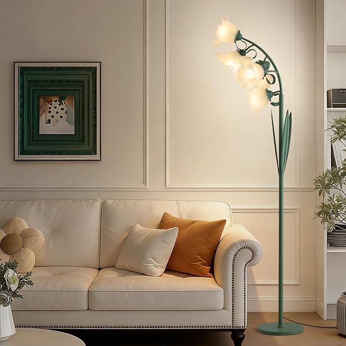 5 Light Flower Floor Lamp for Living Room,3CCT LED Arc Floor Lamp with Foot Switch,Floral Standing Lamp for Bedroom with Acrylic Shades,Tall Lamp for Girls & Women Bedroom Decor(Bulbs Included)
