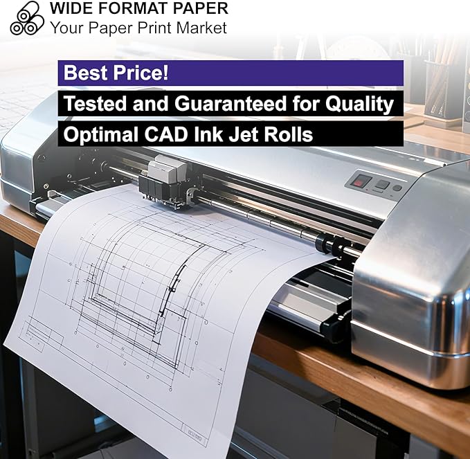 24" x 150ft Wide Format Paper 2" Core, White Plotter Paper CAD Bond 2 Rolls