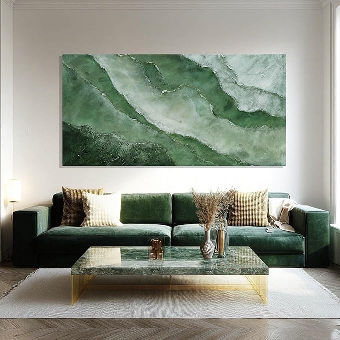 Green Large Wall Art, Abstract Minimalist Decor Paintings for Wall, motivational posters, Framed for Bedroom and Living Room, 24" x 48"