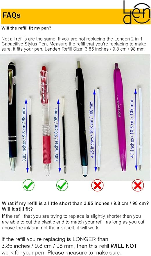 Lenden Pack of 5 Replacement Ballpoint Blue Ink Refill for Rubberized Comfort Soft Touch 2 in 1 Ballpoint Pen Capacitive Stylus Tip (Blue Replacement Refill)