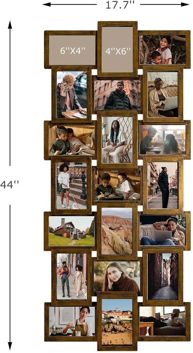J.M.Deco Collage Picture Frames for Wall Decor, 21-Opening Reunion Family Picture Frame Set, One-Piece Photo Frames for Living Room, Bedroom, Gallery, Gold
