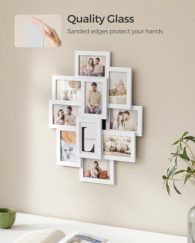 SONGMICS 4x6 Collage Picture Frames, 10-Pack Photo Collage Frame for Wall Decor, Glass Front, Assembly Required, Cloud White URPF020W02