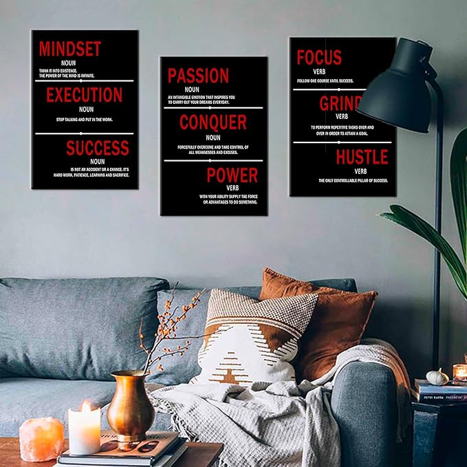 DINGFUN Inspirational Canvas Poster Wall Art Office Decor Motivational 3 Pieces Modern Entrepreneur Quote Picture Painting Artwork for Home Bedroom Workplace Classroom Ready to Hang [48''Wx 24''H]