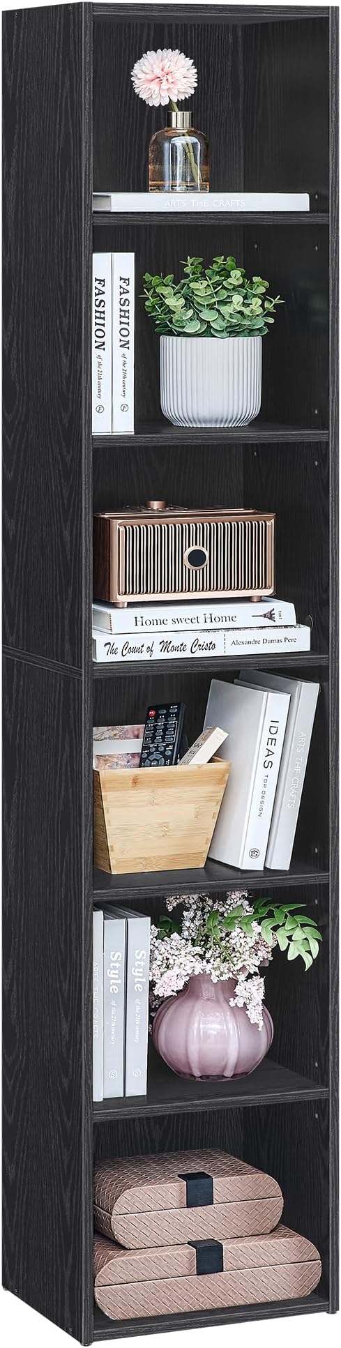 VASAGLE Custos Collection - Bookshelf, 6-Tier Bookcase, Book Shelf, Open Storage Shelf, 9.4 x 11.9 x 63.3 Inches, for Living Room, Home Office, Dinning Room, Ebony Black ULBC411B01