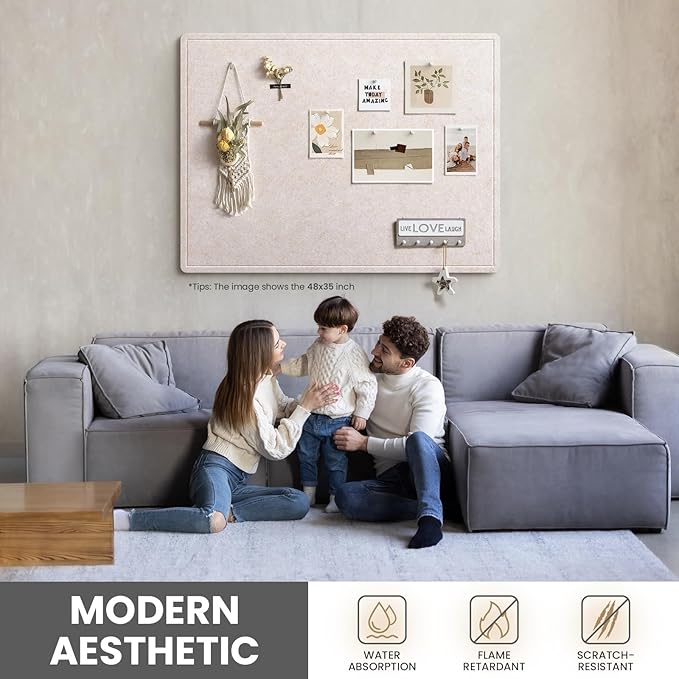 Bulletin Board, 48 X 35 inches Decorative Felt Cork Board Alternative with Pushpins, Foldable Felt Notice Pin Board Photo Display Board for Office Home School Wall