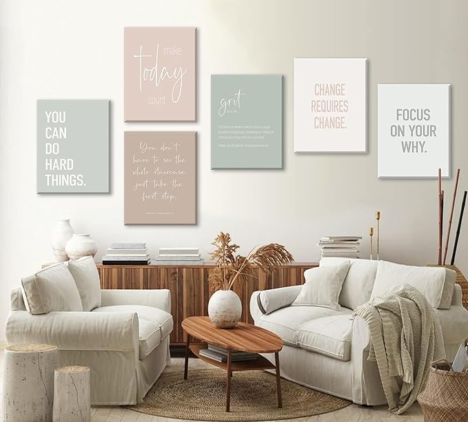 Set of 6 Inspirational Motivational Office Wall Decor Poster Prints, Minimalist Pastel Wall Art, Positive Affirmations Team Teamwork Difference Maker Wall Picture, 12"x16" Ready To Hang