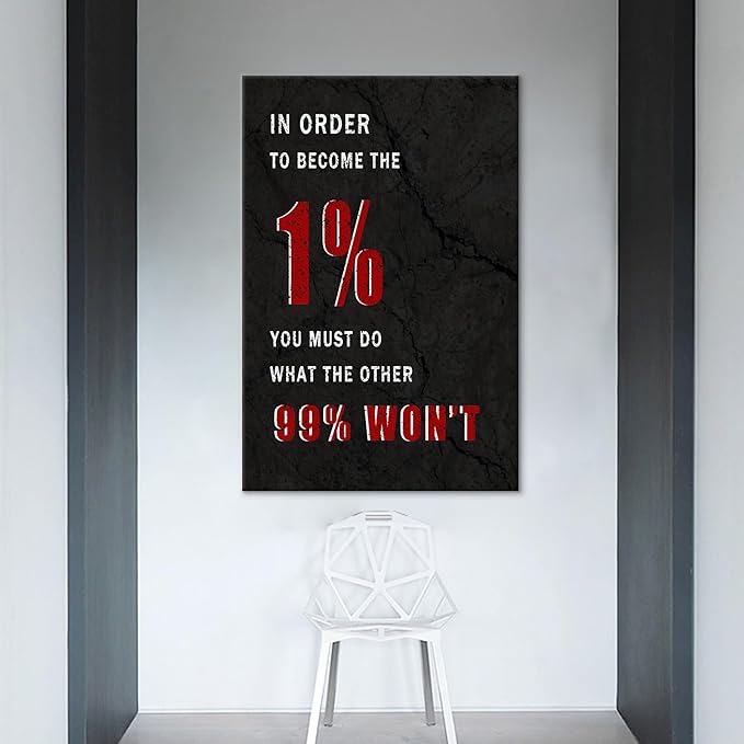 Motivational Poster Print Wooden Framed Canvas Wall Art Become The 1% Inspirational Quotes Picture Print Wall Decor for Living Room Office Workplace Classroom Artwork Ready to Hang [24''Wx36''H]