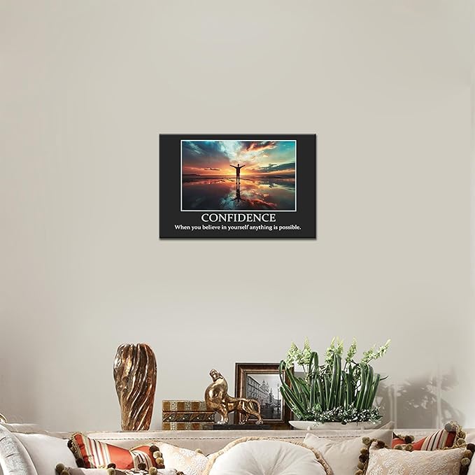 UZMKM - Inspirational Wall Art, Black Background Motivational Confident Picture, Quote Saying Canvas Print for Home Office Decor, Company Poster Framed Artwork for Office Wall Decor 12x18 Inch