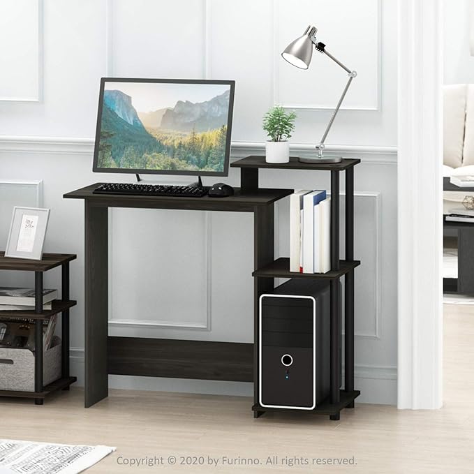 Furinno EFFICIENT Desk, 28.6" Wide Gaming Desk with 3 Open Side Shelves, Laptop Notebook Computer Desk, Office Desk for Home Office, Study Room, Dorm, Bedroom, Espresso