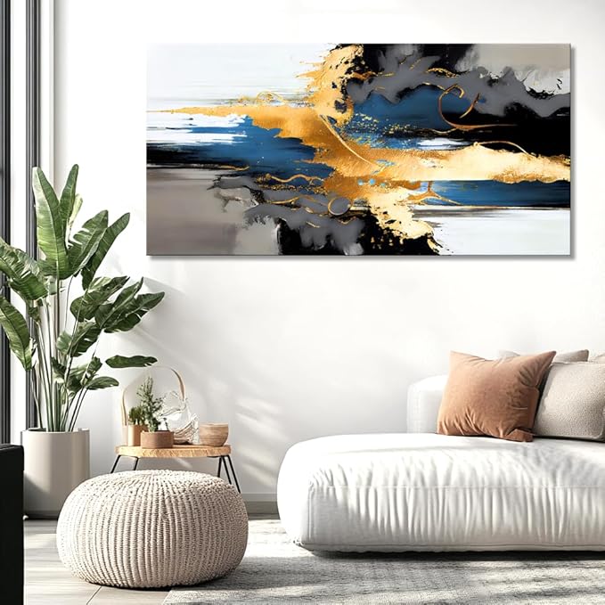 Wall Art Abstract Wall Art Prints Canvas Painting Black Yellow Blue Modern Large Artwork for Living Room Bedroom Office Home Decor 40"x79" with Framed