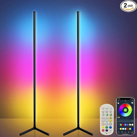 Corner Floor Lamp,65”Color Changing LED Floor Lamp with Music Sync,Modern Mood Lighting Corner Lamp with Remote&App Control,Creative DIY Mode&Timing,RGB Floor Lamps for Living Room Gaming Room-2PCs