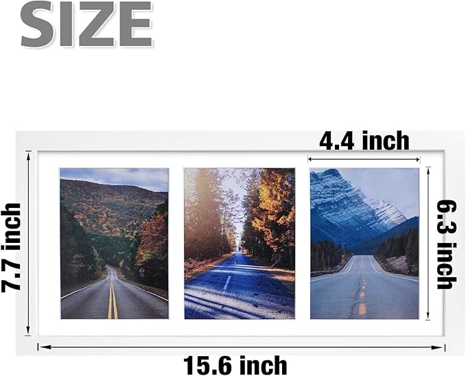 Egofine 8x16 Collage Picture Frame Set of 2, Display Multiple Three 5 x 7 Pictures with Mat or 8x16 Without Mat - Made of Solid Wood with Plexiglass - Horizontal and Vertical Formats for Wall, White
