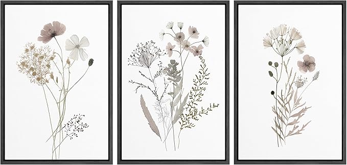 MUDECOR Framed Canvas Print Wall Art Watercolor Wildflower Art Print, Floral Botanical Prints, Minimalist Art, Modern Farmhouse for Bedroom - 24"x36"x3 Black
