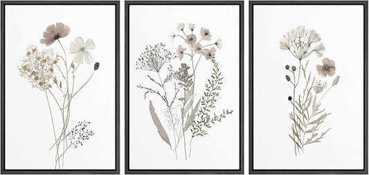 MUDECOR Framed Canvas Print Wall Art Watercolor Wildflower Art Print, Floral Botanical Prints, Minimalist Art, Modern Farmhouse for Bedroom - 24"x36"x3 Black