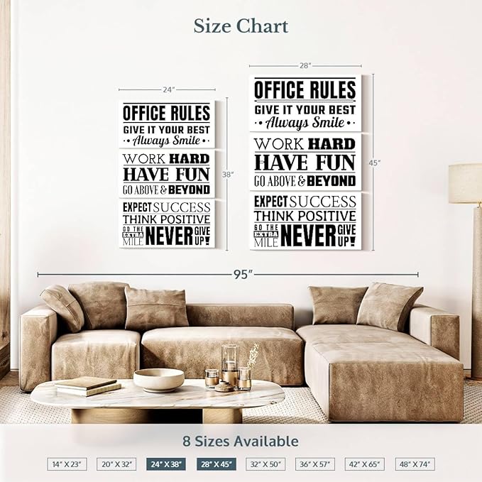 Elephant Stock - Fun Office Rules Wall Art - Vertical Multi Panel Canvas - 3 Piece Living Room Wall Decor - Digital Art Inspirational And Typography Multi Piece Wall Art - White And Black Decor - 24" x 38"