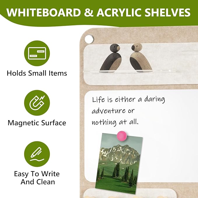 DOLLAR BOSS 3-in-1 Foldable Bulletin Board 24"x16" Vertical - Magnetic Whiteboard with Cork & Acrylic Shelves, Sound-Absorbing Felt for Home/Office/Dorm Includes Pins/Magnets (Latte)