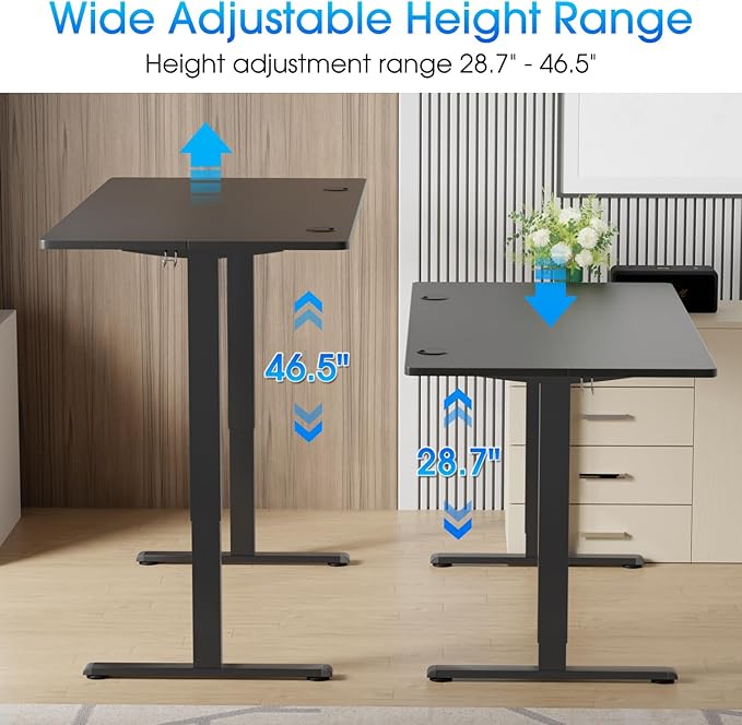 PayLessHere Height Adjustable Electric Standing Desk 55 inches Modern Computer Desk Sit Stand up Desk for Home Office Ergonomic Adjustable Standing Table Computer Desk with Headphone Hook, Black
