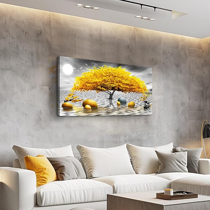 Wall decorations for living room Canvas Wall Art for bedroom Abstract wall decor Black and white Canvas Art Yellow tree paintings bathroom Home Decoration Hang Pictures Office large Wall Artworks