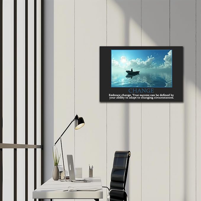 UZMKM - Inspirational Wall Art, Black Background Motivational Mindset Change Picture, Quote Saying Canvas Print for Home Office Decor, Company Poster Framed Artwork for Office Wall Decor 24x36 Inch
