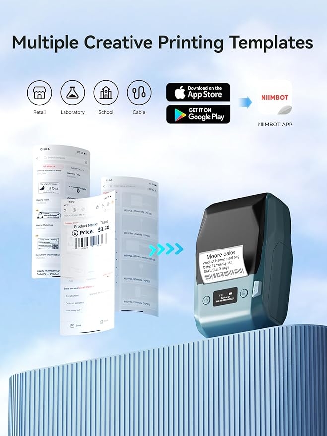 NIIMBOT M2 Label Maker with Tape 2Inch Thermal Transfer Support Color Ribbon Printing Bluetooth Sticker Printer for Office Small Business School Home Cable Storage, Compatible with Phones & PC, Blue