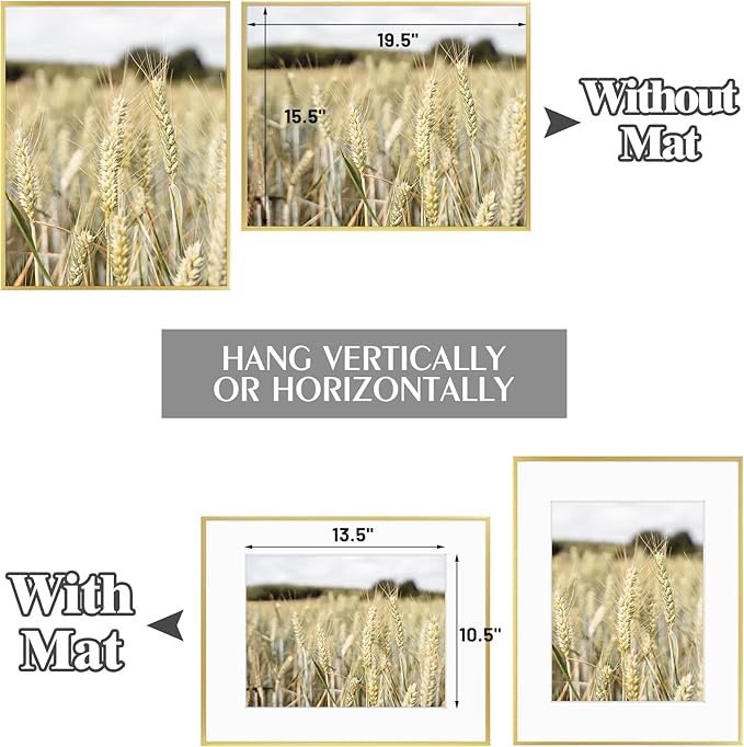 Golden State Art, Gallery Wall Frame Set of 6 - Gold 16x20 Aluminum Photo Frames with Mat for 11x14 Pictures - 16 x 20 inch Metal Frame with Real Glass Cover - Elegant Home or Office Decor
