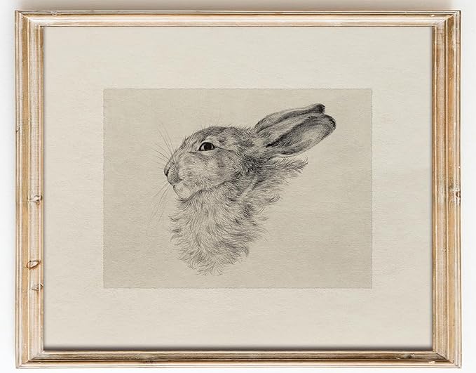 Kizbok Neutral Wall Art Decor, Vintage Rabbit Canvas Painting, Farmhouse Decor Bunny Sketch Drawing for Nursery Wall Decor, Antique Rabbit Gallery Wall Art for Bedroom Bathroom Home(8" x 10"-UNFRAMED)