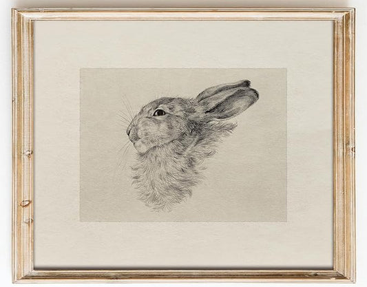 Kizbok Neutral Wall Art Decor, Vintage Rabbit Canvas Painting, Farmhouse Decor Bunny Sketch Drawing for Nursery Wall Decor, Antique Rabbit Gallery Wall Art for Bedroom Bathroom Home(8" x 10"-UNFRAMED)