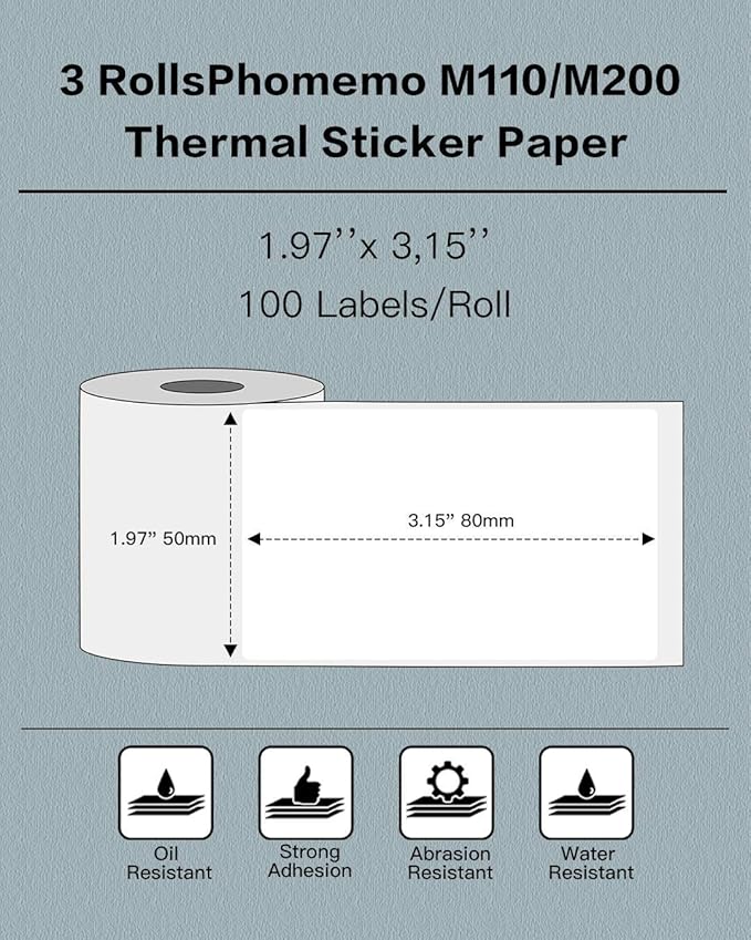 Phomemo M110 Label Maker with 3 Rolls 1.97"x3.15"(50x80mm) Thermal Labels, Bluetooth Thermal Label Maker Printer Apply to Labeling, Office, Cable, Retail, Barcode, Compatible with Android & iOS