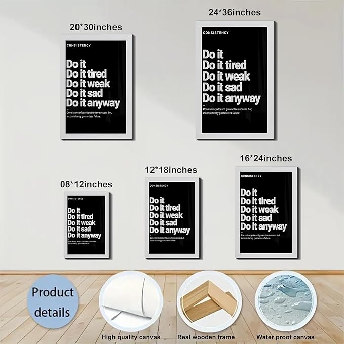 Hard Work Pays Off Framed Canvas Wall Art Motivational Prints Wall Decor for Office Gym Man Cave Bedroom Living Room Dorm Made in USA