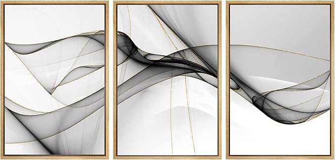 SIGNWIN Framed Canvas Print Wall Art Set Pastel Gray Geometric Smoke Wave Abstract Shapes Illustrations Modern Art Decorative Nordic Zen Chic for Living Room, Bedroom, Office - 24"x36"x3 Natural