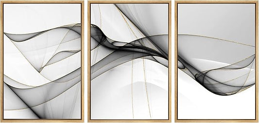 SIGNWIN Framed Canvas Print Wall Art Set Pastel Gray Geometric Smoke Wave Abstract Shapes Illustrations Modern Art Decorative Nordic Zen Chic for Living Room, Bedroom, Office - 24"x36"x3 Natural