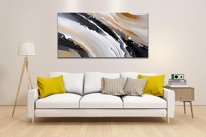 weiyiart Canvas Abstract Large Wall Art Decorations for Living Room Black Brown White Modern Wall Hanging Painting for Office Home Decor 24"x 48"