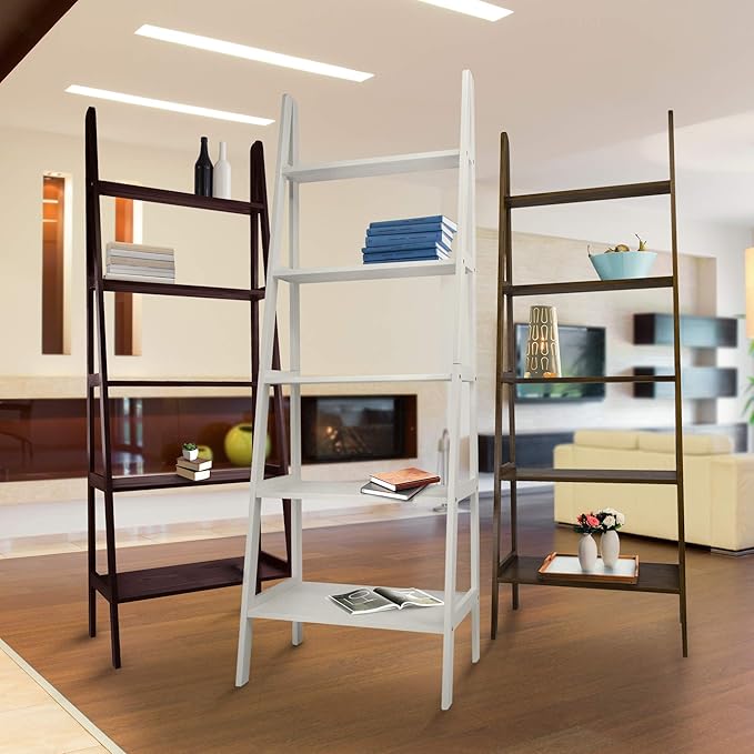 Casual Home 100% Solid Wood 5-Shelf Ladder Bookcase, Standard, 72"H, Espresso