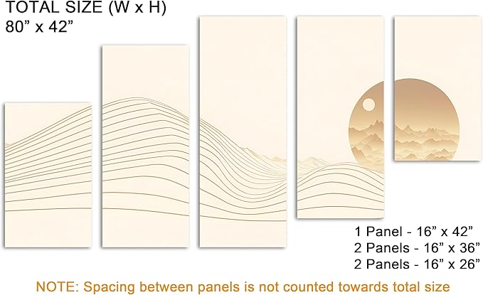 80 x 42 TOTAL - Landsape of lines Wall Art Canvas Geometric Print modern minimalis, office art - 5 Panel Z Cut Split