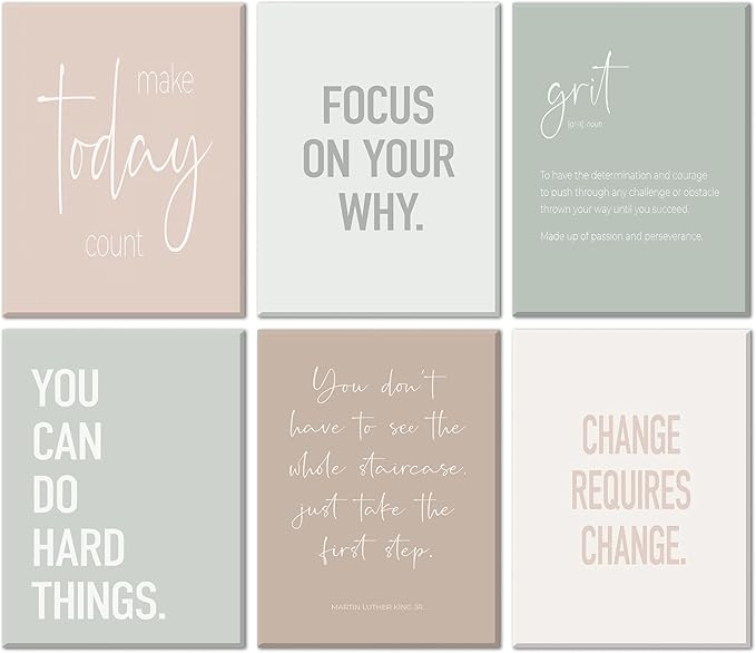 Set of 6 Inspirational Motivational Office Wall Decor Poster Prints, Minimalist Pastel Wall Art, Positive Affirmations Team Teamwork Difference Maker Wall Picture, 8"x10" Ready To Hang