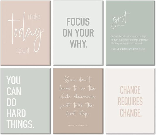 Set of 6 Inspirational Motivational Office Wall Decor Poster Prints, Minimalist Pastel Wall Art, Positive Affirmations Team Teamwork Difference Maker Wall Picture, 8"x10" Ready To Hang