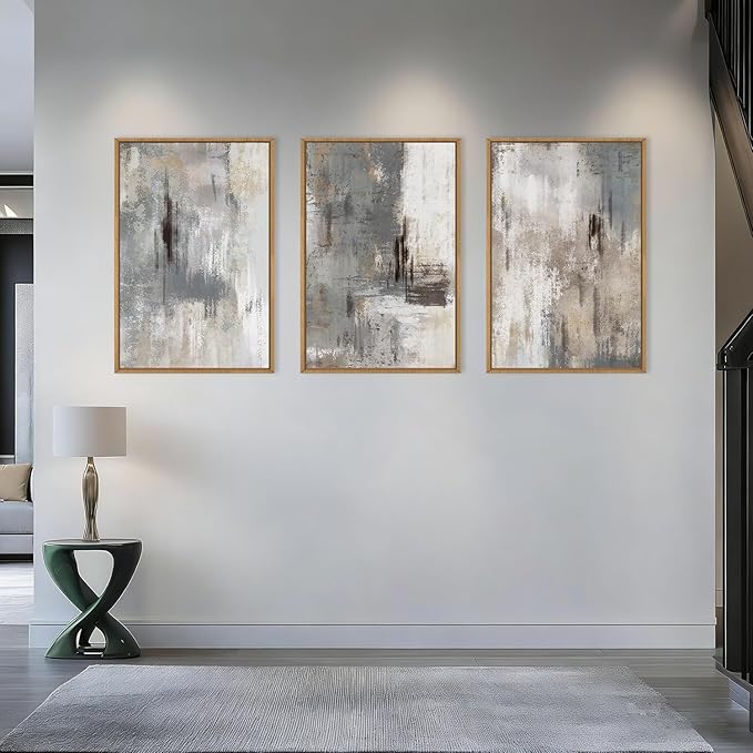 Aryroi Large Abstract Grey and Beige Framed Canvas Wall Art,Neutral Brush Stroke Wall Decor,Natural Modern Color Block Artwork,Minimalist Nordic Art Print for Living Room,Bedroom,Office- 24"x36"x3
