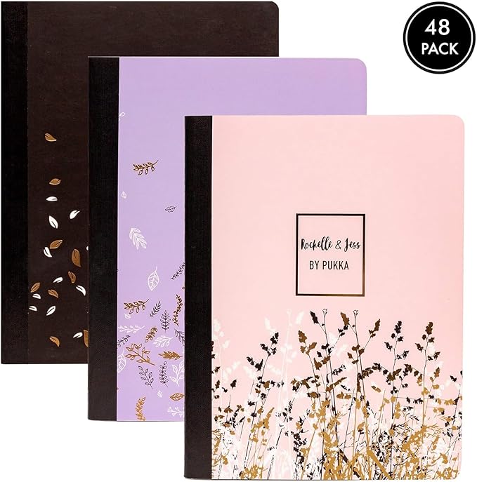 Pukka Pad, Composition Notebooks - 48 Pack of Journals Featuring 140 Pages of College Ruled 80GSM Paper with Sturdy Cover Stock - 9.75 x 7.5in - Rochelle and Jess