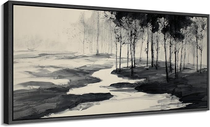 SIGNFORD Extra Large Framed Canvas Print Wall Art Minimalist Ink Forest Landscape Illustrations Modern Art Calm Warm for Living Room, Bedroom, Office - 60"x30"
